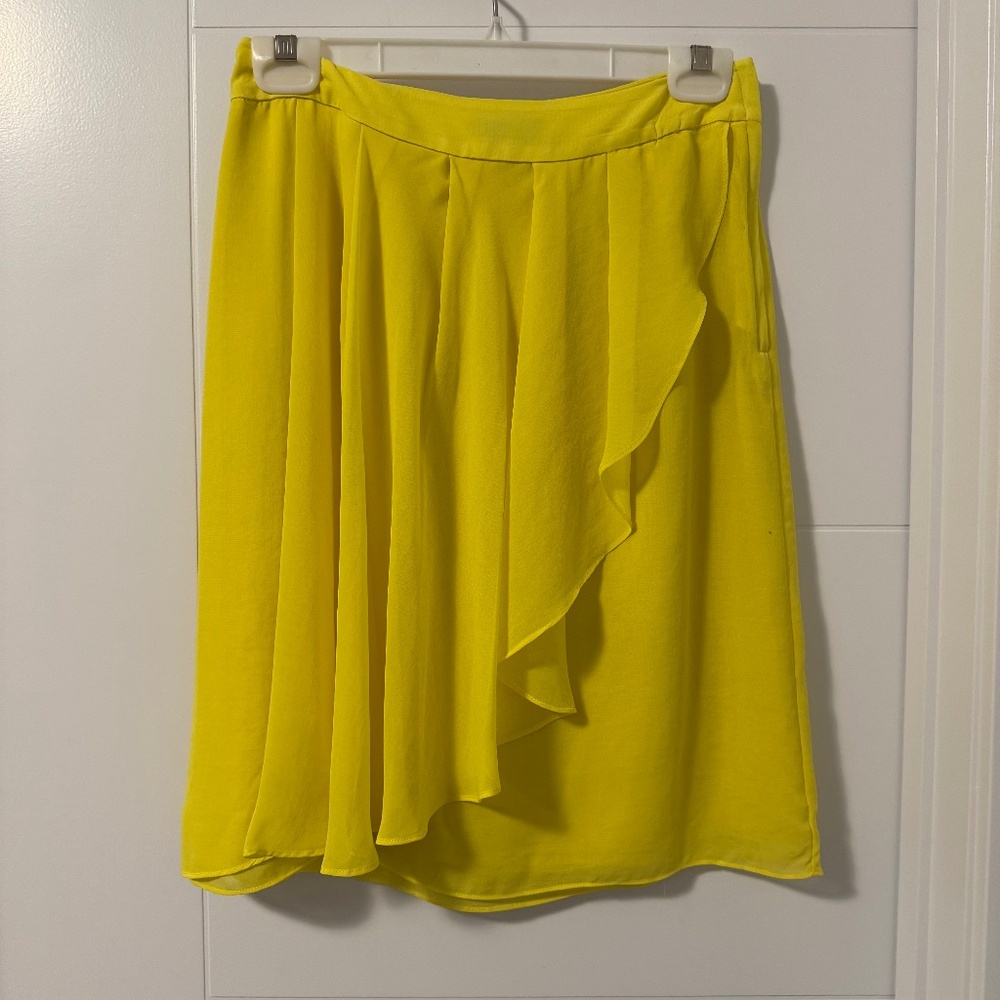Flowy Asymmetrical Ruffled Summer Knee Length Skirt- Bright Yellow, New with Tag